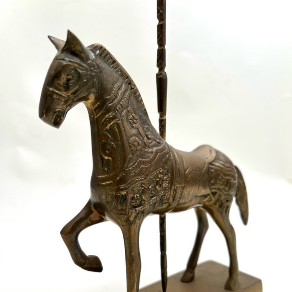 Decorative Brass Carousel Horse On Base Hollywood Regency Circus Equestrian Gold - Picture 2 of 9